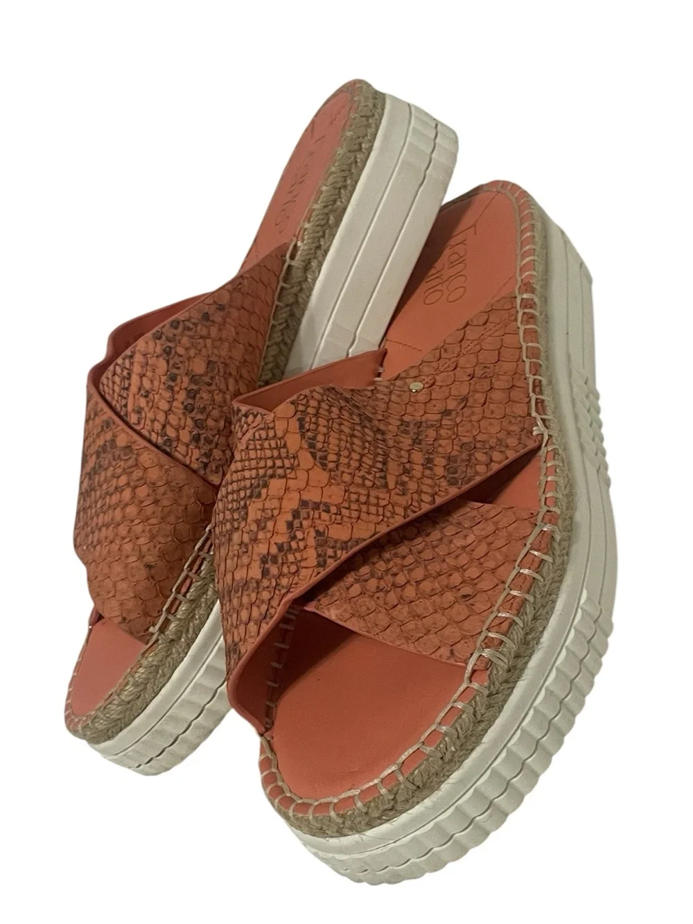 Franco Sarto Platform Sandals Birch Snakeskin leather Size 10M Salmon